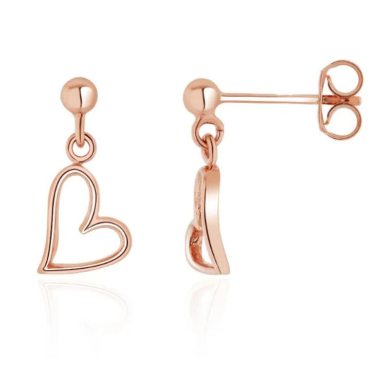 Open Heart 9ct Rose Gold Drop Earrings