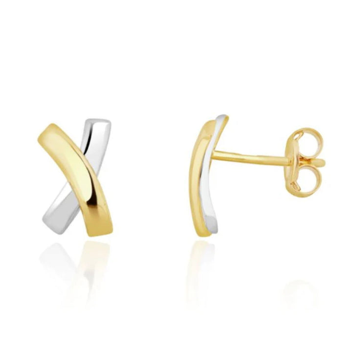 9ct Yellow and White Gold Cross Stud Earrings