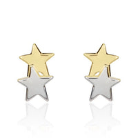 9ct White and Yellow Gold Double Star Stud Earrings - Michael Jones Jeweller