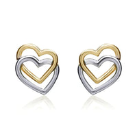 9ct Yellow and White Gold Double Heart Stud Earrings