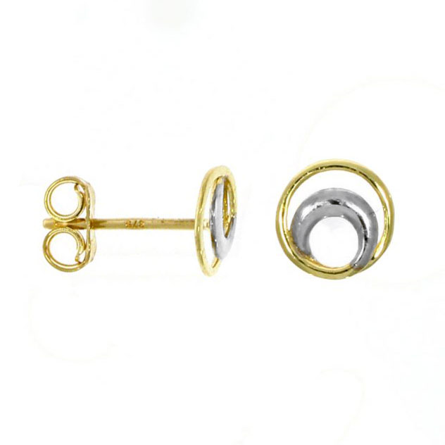 9ct Yellow and White Gold Double Circle Stud Earrings