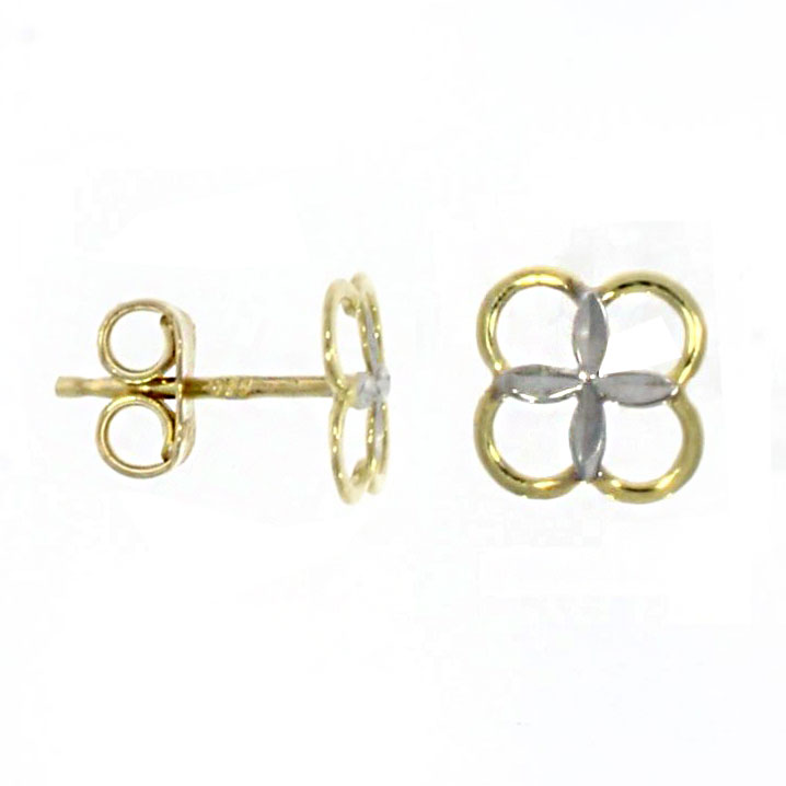 9ct Yellow and White Gold Flower Stud Earrings