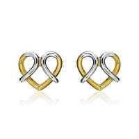 Two Colour Heart Crossover 9ct Gold Stud Earrings