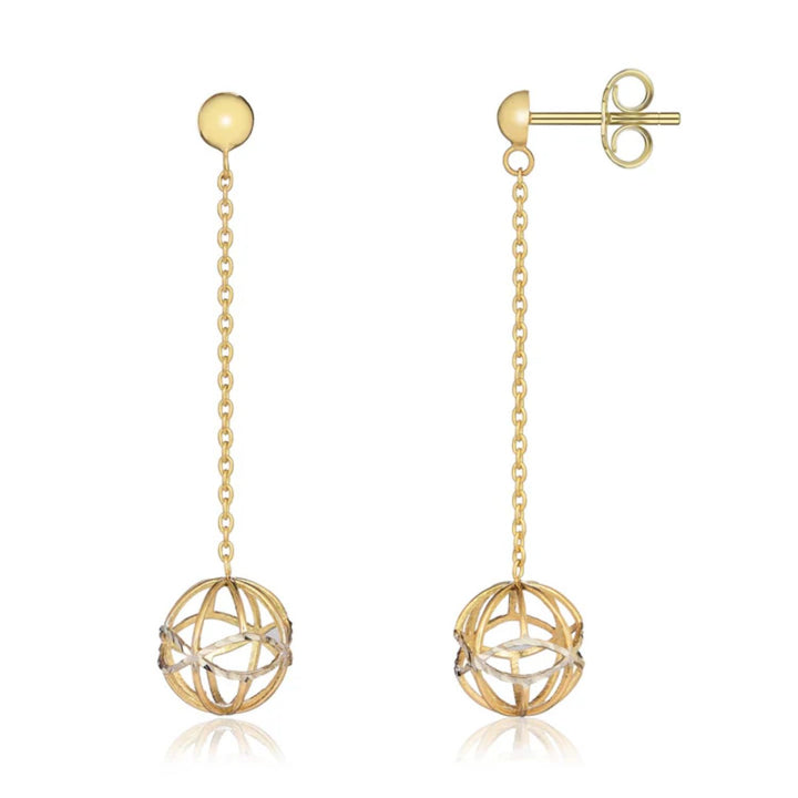 Sphere 9ct Yellow and White Gold Drop Earrings