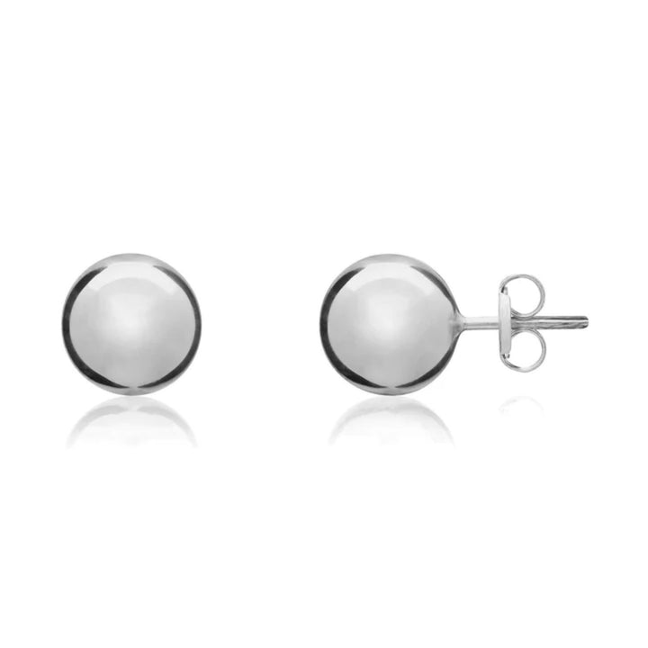 Polished 18ct White Gold Ball Stud Earrings. 8mm