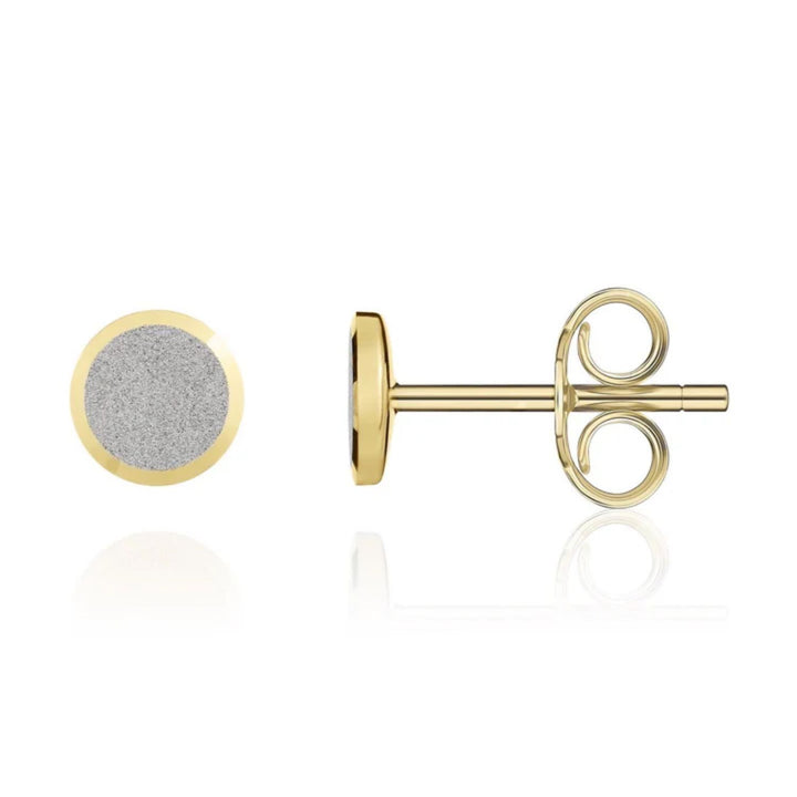 Satin disc 18ct Yellow and White Gold Stud Earrings