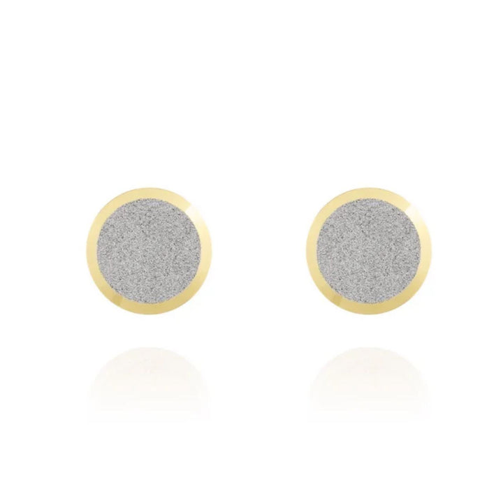 Satin disc 18ct Yellow and White Gold Stud Earrings