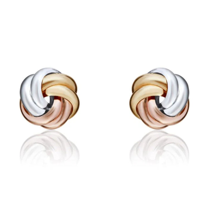 Tri-colour Knot 9ct Gold Stud Earrings