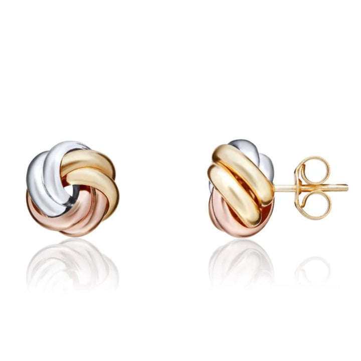 Tri-colour Knot 9ct Gold Stud Earrings