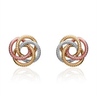 9ct Yellow White and Rose Gold Knot Stud Earrings