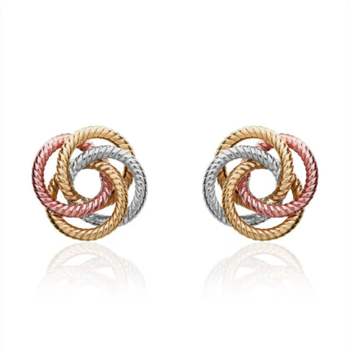 9ct Yellow White and Rose Gold Knot Stud Earrings