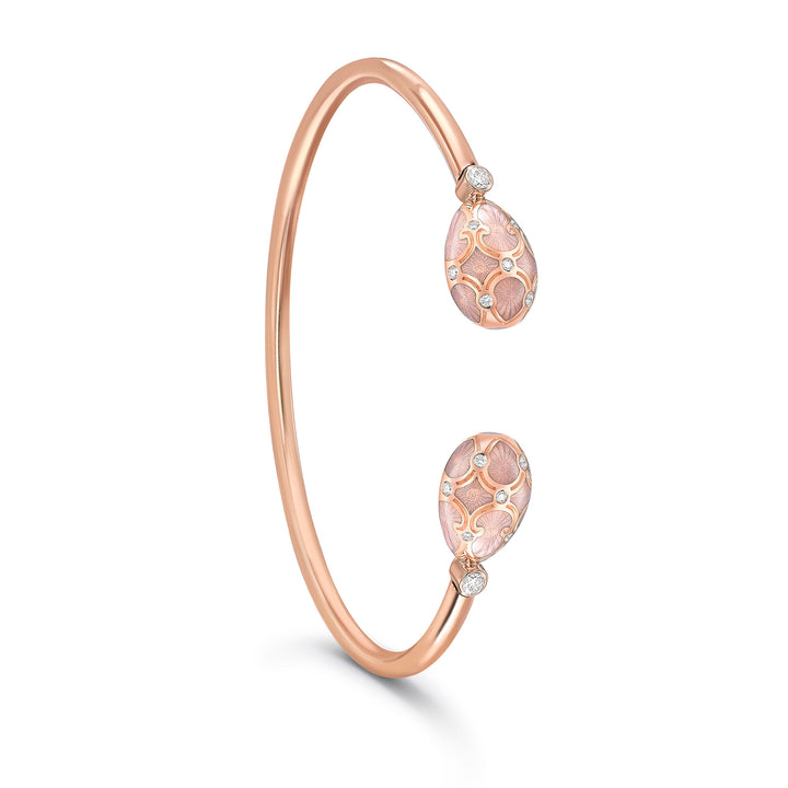 Fabergé Heritage Forever Open Bracelet 18ct Yellow Gold Pink Guilloché Enamel