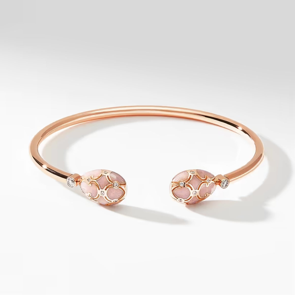 Fabergé Heritage Forever Open Bracelet 18ct Yellow Gold Pink Guilloché Enamel - Michael Jones Jeweller