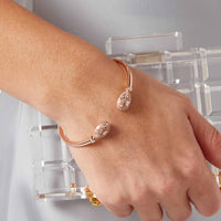 Fabergé Heritage Yellow Gold Pink Guilloché Enamel Forever Open Bracelet