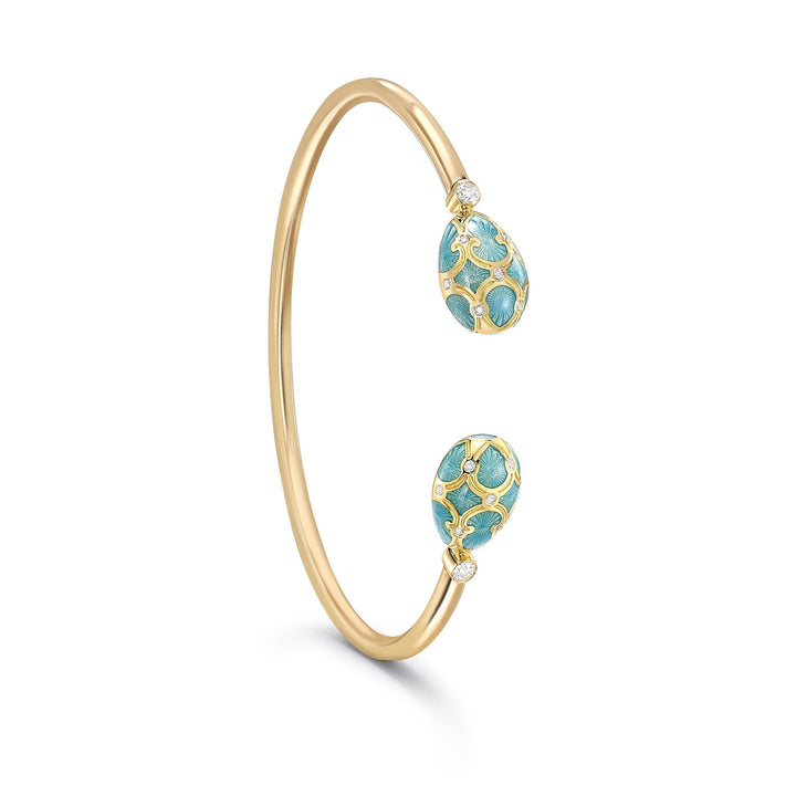 Fabergé Heritage Yellow Gold Diamond & Turquoise Guilloché Enamel Open Bracelet