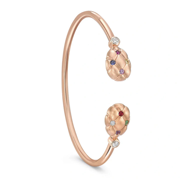 Fabergé Treillage Brushed 18ct Rose Gold Multicolour Gemstone Set Open Bangle - Michael Jones Jeweller