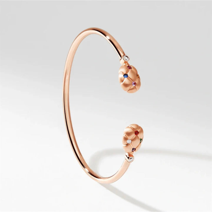 Fabergé Treillage Brushed 18ct Rose Gold Multicolour Gemstone Set Open Bangle - Michael Jones Jeweller