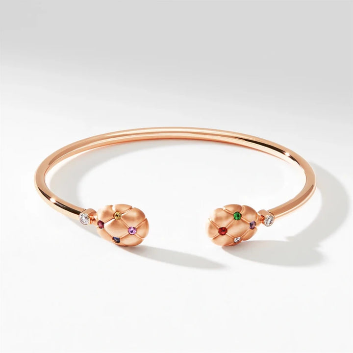 Fabergé Heritage Forever Quilted Open Bangle 18ct Rose Gold Multicolour Gemstone Set