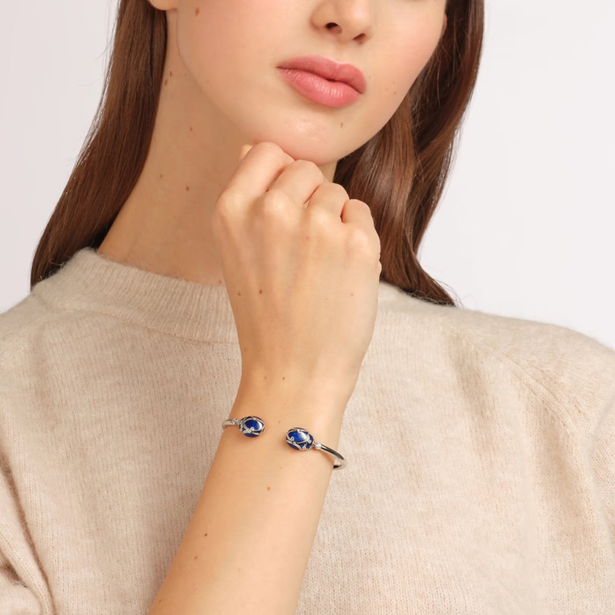 Fabergé Heritage Forever Palais Open Bracelet 18ct White Gold Royal Blue Guilloché Enamel - Michael Jones Jeweller