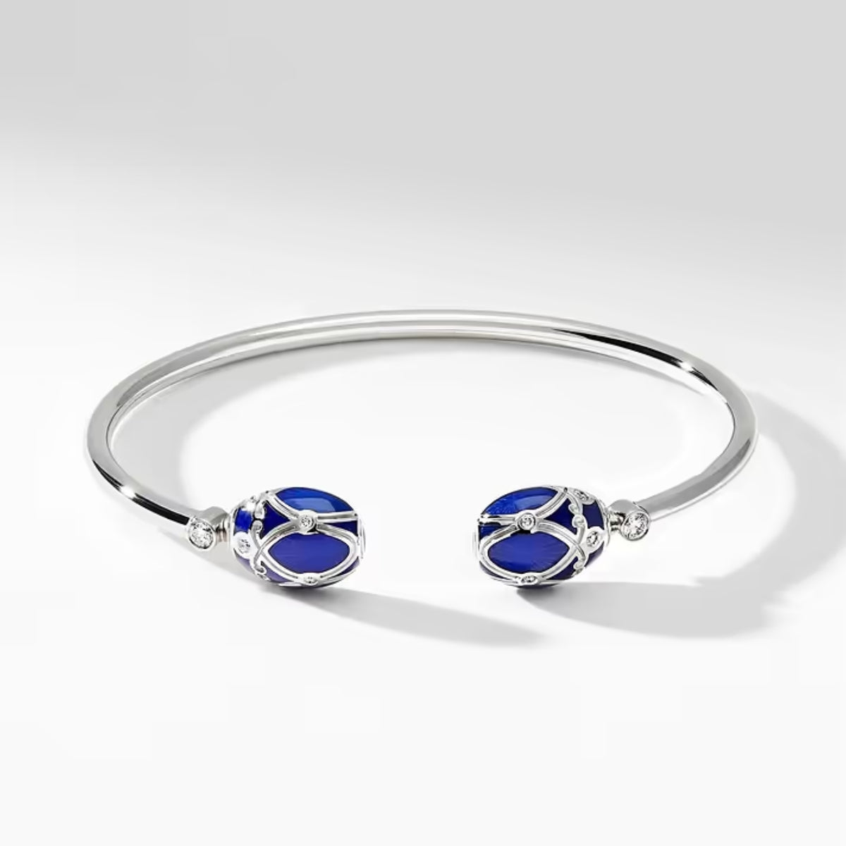 Fabergé Heritage Forever Palais Open Bracelet 18ct White Gold Royal Blue Guilloché Enamel - Michael Jones Jeweller