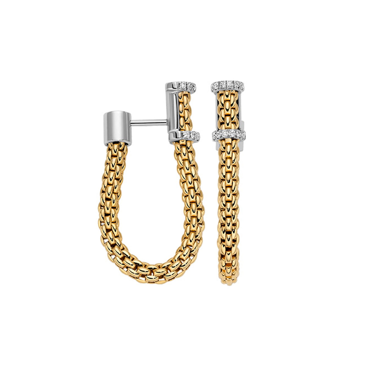 FOPE Flex'it Essentials 18ct Yellow Gold 0.17ct Diamond Set Oval Mesh Small Hoop Earrings - Michael Jones Jeweller