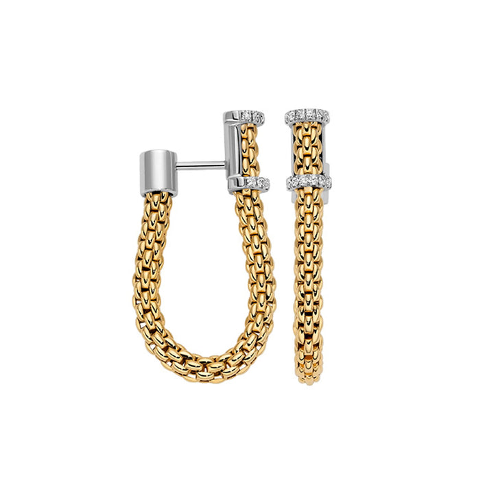 FOPE Flex'it Essentials 18ct Yellow Gold 0.17ct Diamond Set Oval Mesh Small Hoop Earrings
