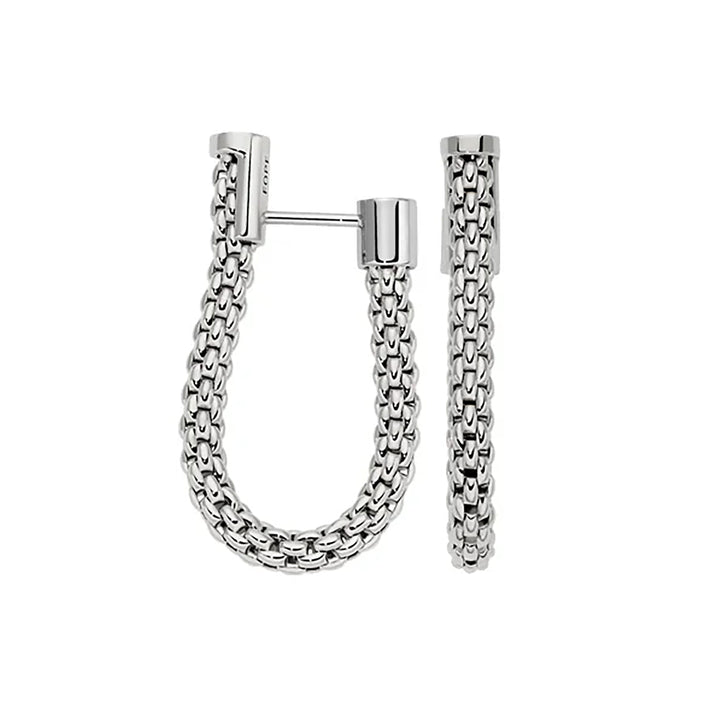 FOPE Flex'it Essentials 18ct White Gold Oval Mesh Small Hoop Earrings