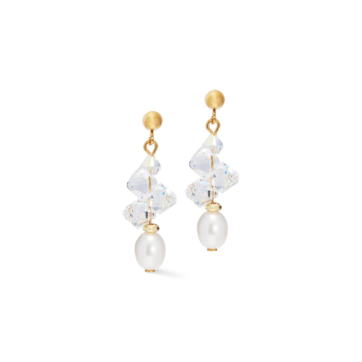 Coeur de Lion Dancing Crystals & Pearls Gold Drop Earrings