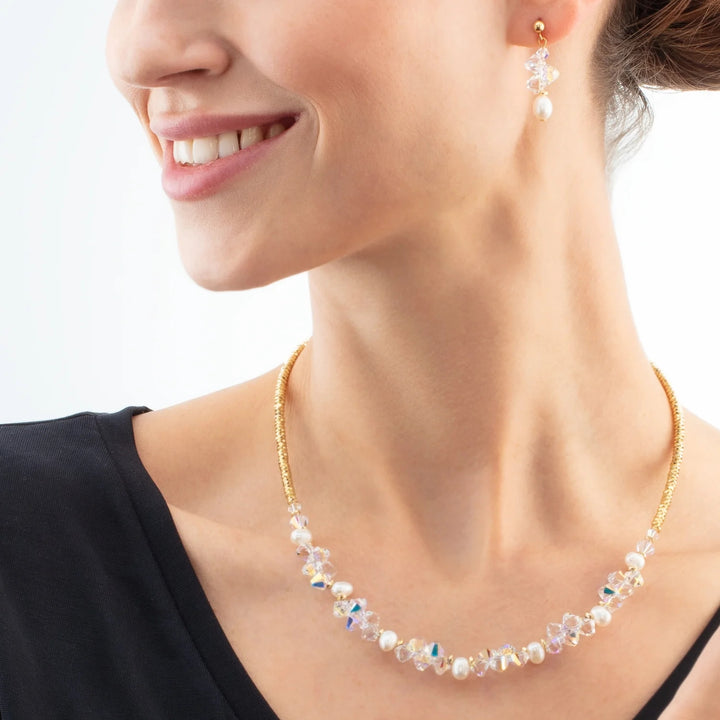 Coeur de Lion Dancing Crystals & Pearls Gold Drop Earrings