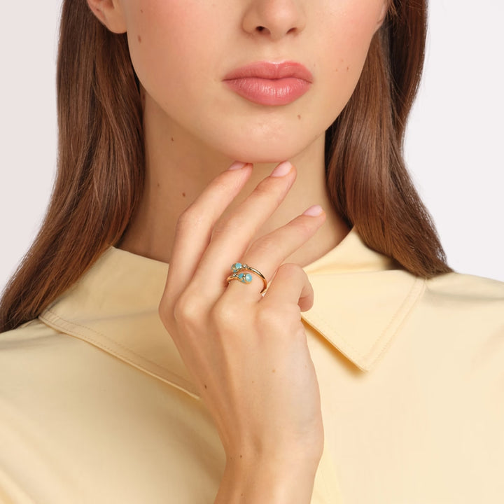Fabergé Heritage Forever Crossover Ring 18ct Yellow Gold Turquoise Guilloché Enamel