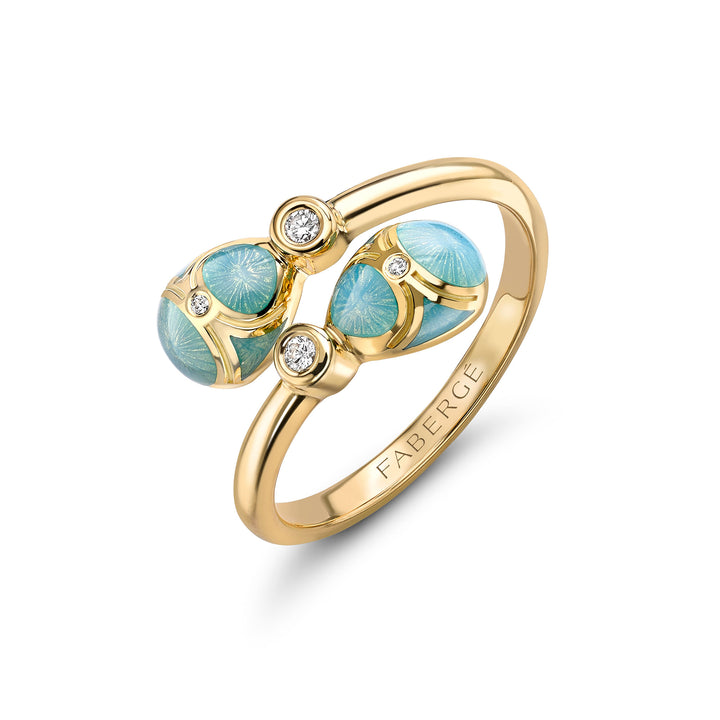 Fabergé Heritage Yellow Gold Turquoise Guilloché Enamel Crossover Ring