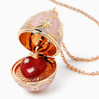 Fabergé Heritage Surprise Heart Pendant 18ct Rose Gold Pink Guilloché Enamel