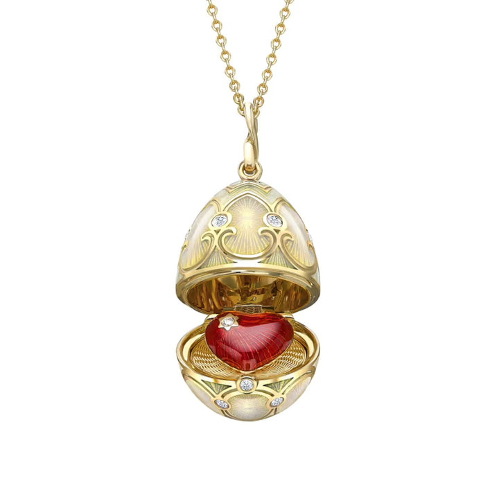 Fabergé Heritage Surprise Heart Pendant 18ct Yellow Gold Opalescent Guilloché Enamel