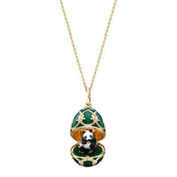 Fabergé Heritage Surprise Panda Pendant 18ct Yellow Gold Diamond & Green Guilloché Enamel - Michael Jones Jeweller