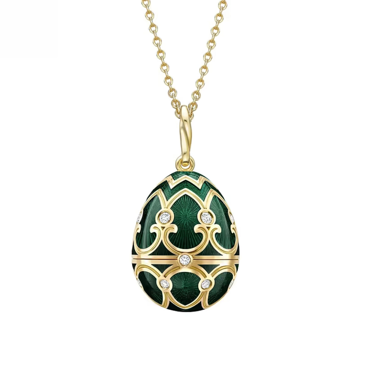 Fabergé Heritage Surprise Panda Pendant 18ct Yellow Gold Diamond & Green Guilloché Enamel - Michael Jones Jeweller