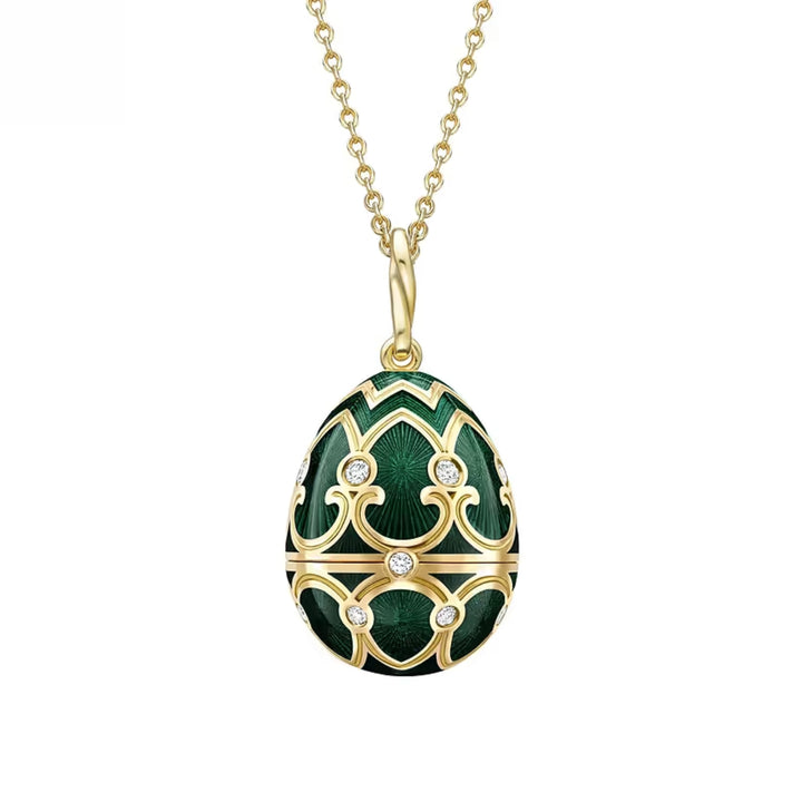 Fabergé Heritage Surprise Panda Pendant 18ct Yellow Gold Diamond & Green Guilloché Enamel