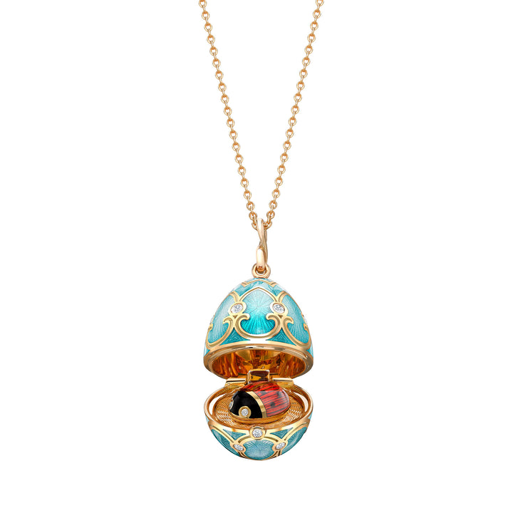 Fabergé Heritage Surprise Ladybird Pendant 18ct Yellow Gold Turquoise Guilloché Enamel