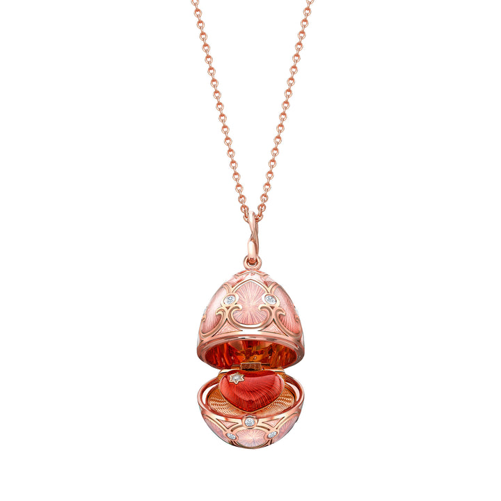 Fabergé Heritage Surprise Heart Pendant 18ct Rose Gold Pink Guilloché Enamel