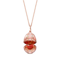 Fabergé Heritage Surprise Heart Pendant 18ct Rose Gold Pink Guilloché Enamel
