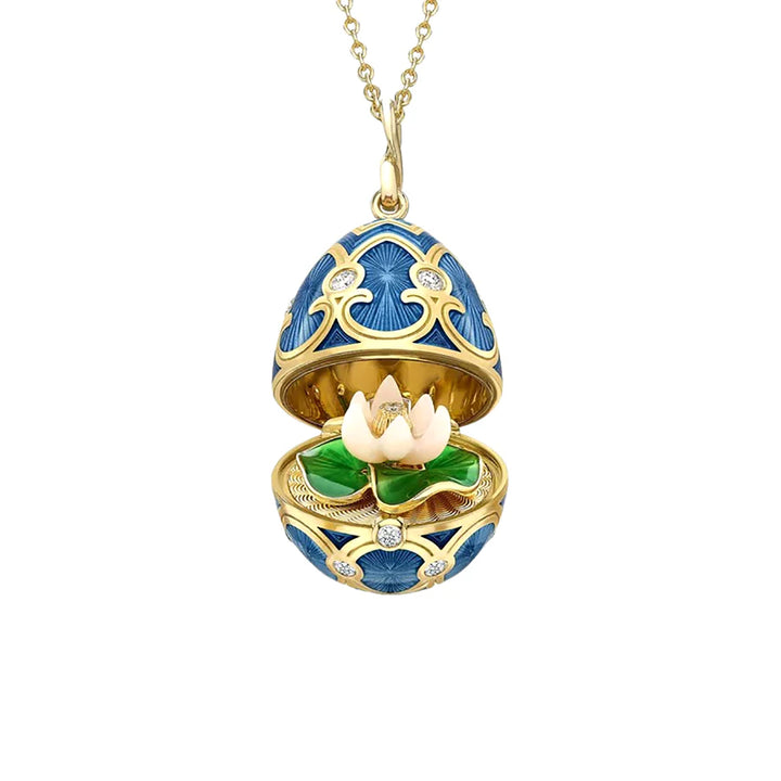 Fabergé Heritage Surprise Water Lily Pendant 18ct Yellow Gold Guilloché Enamel