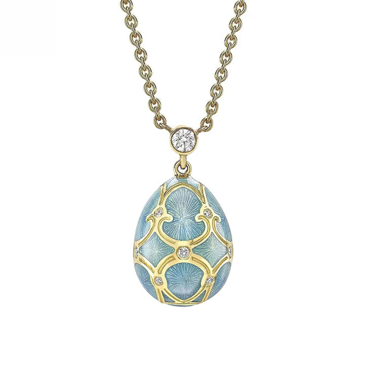 Fabergé Heritage Forever Mini Egg Pendant 18ct Yellow Gold Turquoise Guilloché Enamel