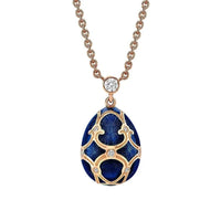 Fabergé Heritage 18ct Rose Gold Diamond & Dark Blue Guilloché Enamel Petit Egg Pendant - Michael Jones Jeweller
