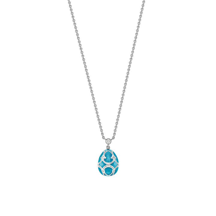 Fabergé Heritage Forever Mini Enamel Egg Pendant  18ct White Gold Teal Guilloché Enamel