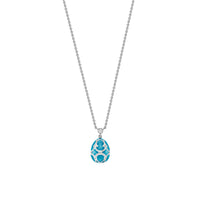 Fabergé Heritage Forever Mini Enamel Egg Pendant  18ct White Gold Teal Guilloché Enamel