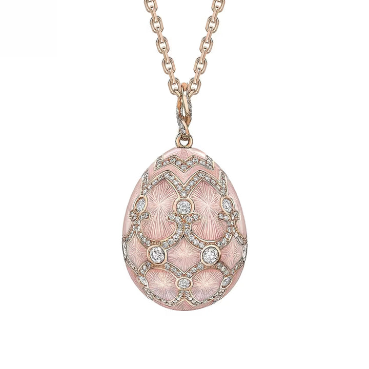 Fabergé Heritage Forever Large Egg Pendant 18ct Rose Gold Pink Guilloché Enamel