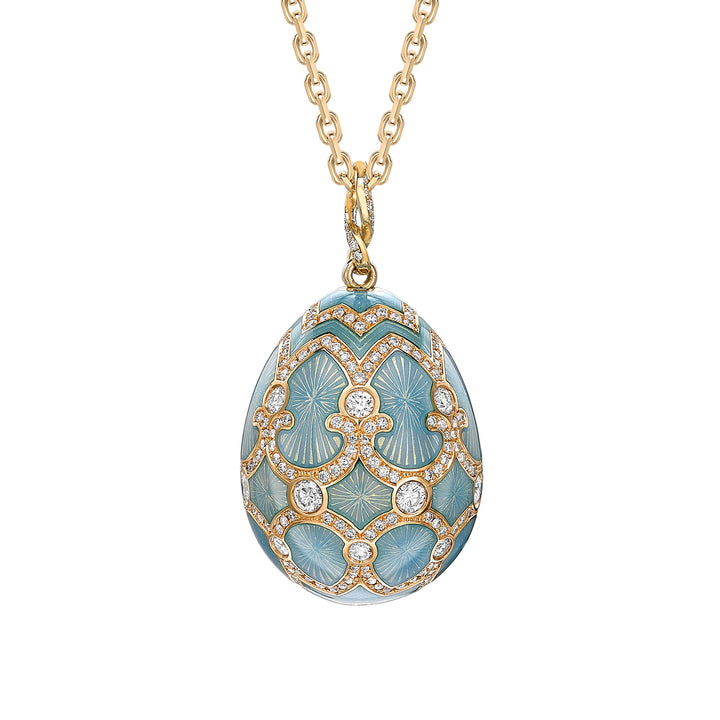 Fabergé Heritage Yellow Gold Diamond & Turquoise Guilloché Enamel Grande Egg Pendant