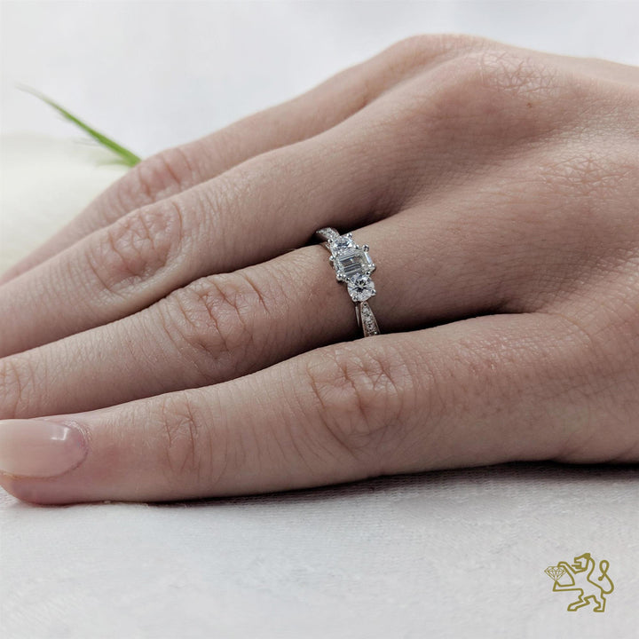 Petite Memoire Emerald  StoneThree Stone 0.20ct E VS Diamond Platinum Ring
