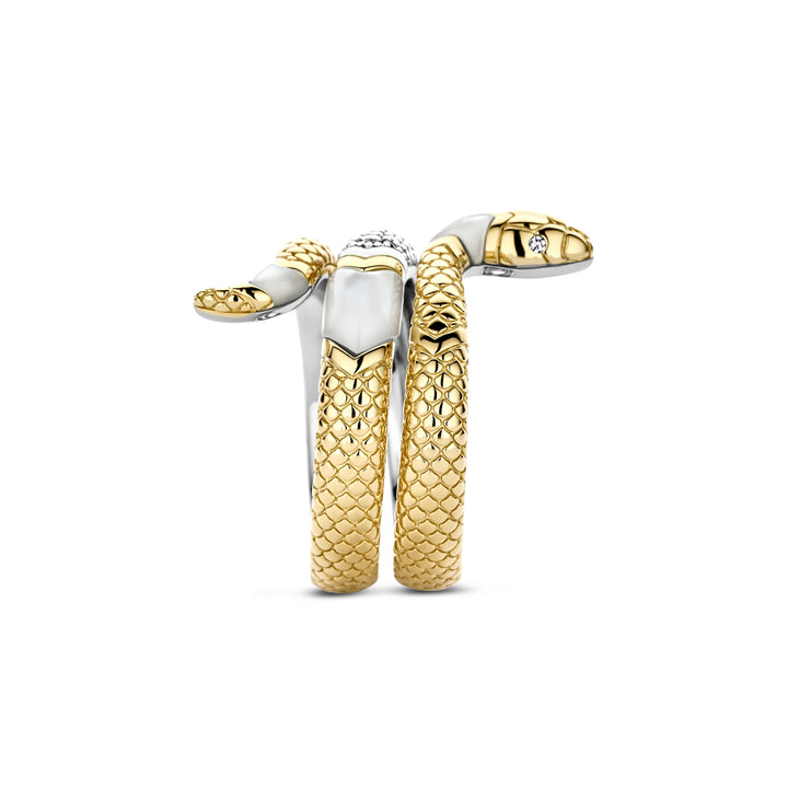 Ti Sento Yellow Gold Plated Mother of Pearl White and Cubic Zirconia Snake Ring 12203MW (56)