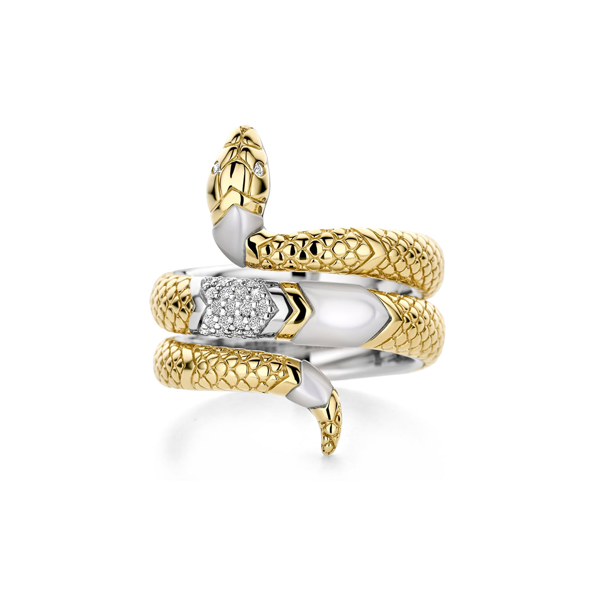 Ti Sento Yellow Gold Plated Mother of Pearl White and Cubic Zirconia Snake Ring 12203MW (56)