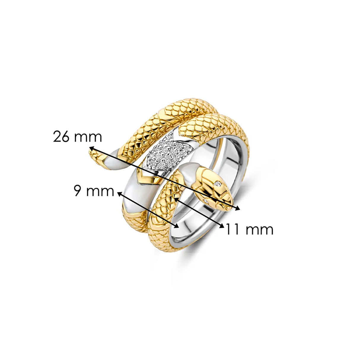 Ti Sento Yellow Gold Plated Mother of Pearl White and Cubic Zirconia Snake Ring 12203MW (56)